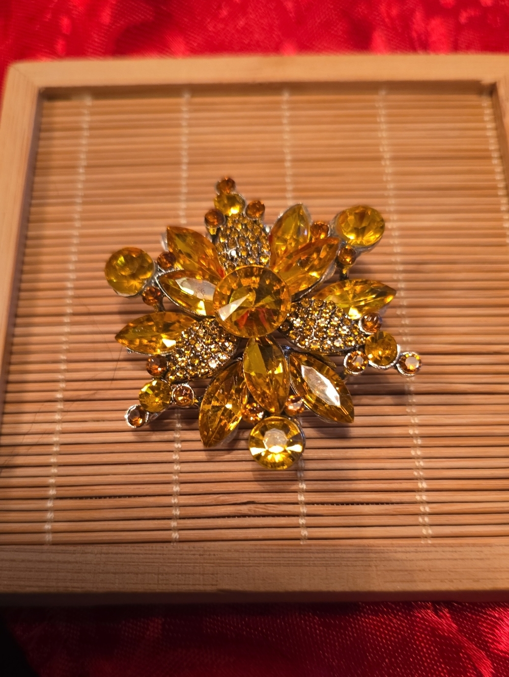 Golden Crystal Floral Brooch - Women Jewelry